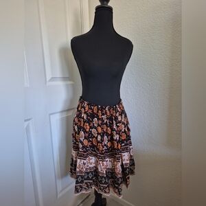 SHEIN Black and Orange Floral A-Line Skirt